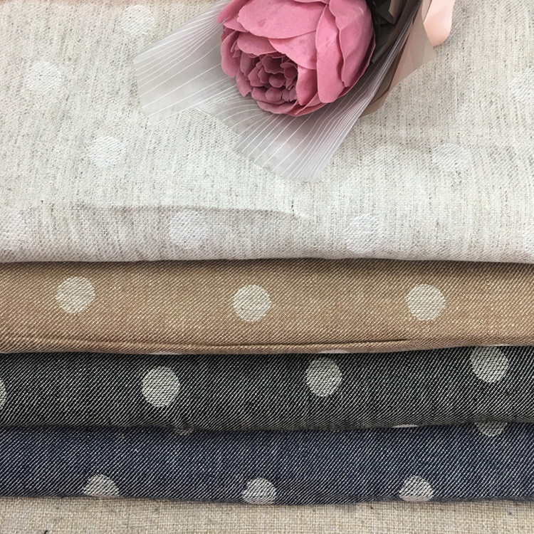 厂家直销 麻棉斜纹圆点提花布 棉麻色织 春夏上衣裙裤童装布 现货