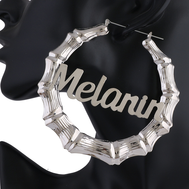 AliExpress foreign trade 9cm round bamboo exaggerated big ear ring English letter Melanin bamboo earrings