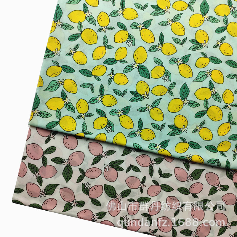 棉布高密府绸印花 小柠檬水果花 春夏舒适童装连衣裙衬衫印花面料