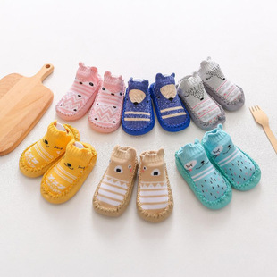 25 years spring and autumn leather bottom baby shoes and socks children's cartoon non-slip soft bottom toddler floor socks combed cotton 0-1-3 years old