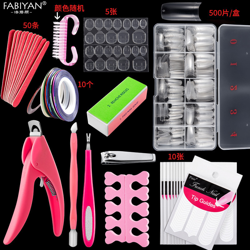 Large Manicure Tool Set, French Nail Tips, Straight Cutters, Cuticle Pusher, Steel Pusher, Sanding Strips, In-Stock Manicure Tool Set