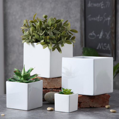 Nordic Ceramic Planter Simple Creative Matte Finish Square Drainless Planter with Tray Landscape Planter Direct Manufacturer Supply