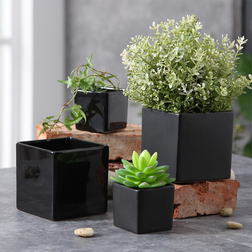 Nordic Ceramic Planter Simple Creative Matte Finish Square Drainless Planter with Tray Landscape Planter Direct Manufacturer Supply