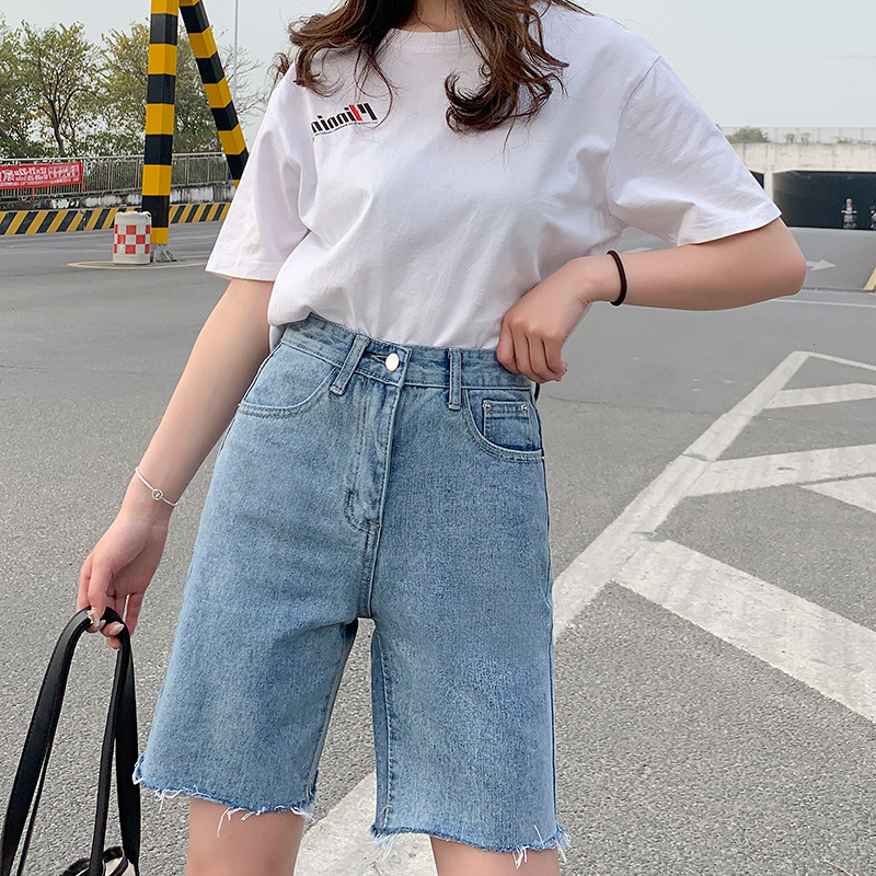 Women's Denim Shorts Summer 2025 New Style Frayed Loose Cycling Shorts Jeans Trendy Korean Style Shorts