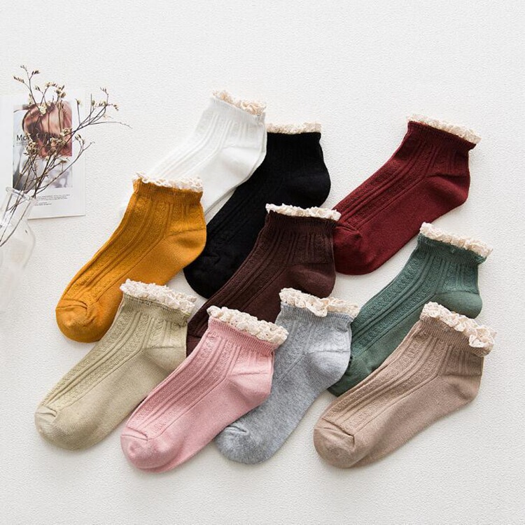Socks for Women Spring and Summer Japanese Style Preppy Style Women's Double-Needle Retro Lace Boat Socks Cotton Pure Color Women's Socks Socks for Women Spring and Summer Japanese Style Preppy Style Women's Double-Needle Retro Lace Boat Socks Cotton Pure Color Women's Socks