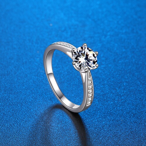 S925 sterling silver D color moissanite simulated diamond ring classic six claws one carat open female model live broadcast with certificate