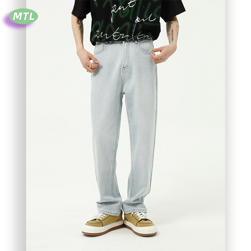 MTLCLOTHES men's clothing | Summer new light blue brushed White basic simple jeans men's slim trousers