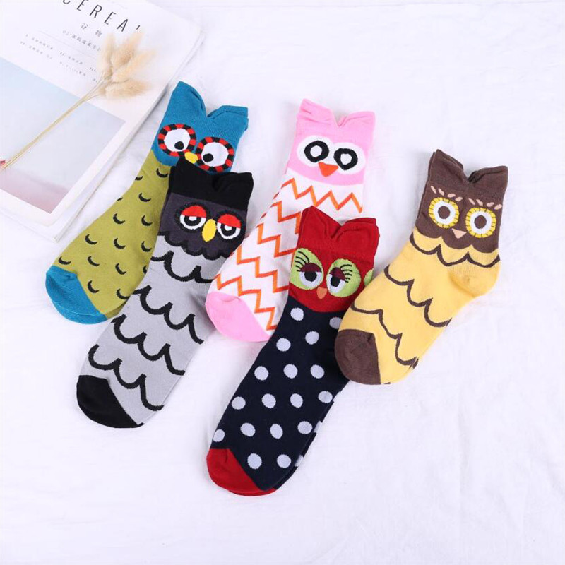 Gulf Love Amazon Ebay Japanese Women's Socks Cartoon Owl Cute Animal Expression Girls Cotton Socks Short Tube