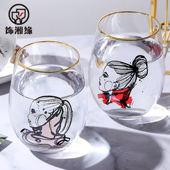 Nordic ins character glass water cup home creative student internet celebrity drinking cup juice drink cup breakfast cup