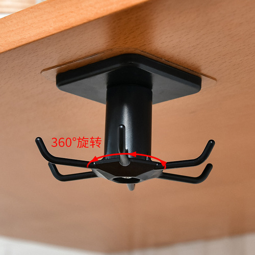 Kitchen and bathroom ceiling wall hanging 6-claw 360-degree rotatable hook, nail-free, traceless sticker, kitchen utensils, spatulas and spoons hanger