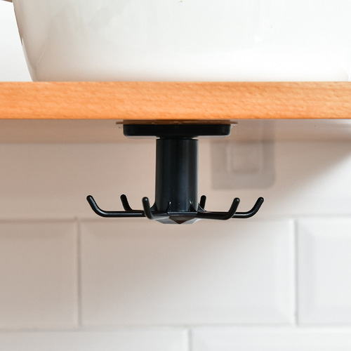 Kitchen and bathroom ceiling wall hanging 6-claw 360-degree rotatable hook, nail-free, traceless sticker, kitchen utensils, spatulas and spoons hanger