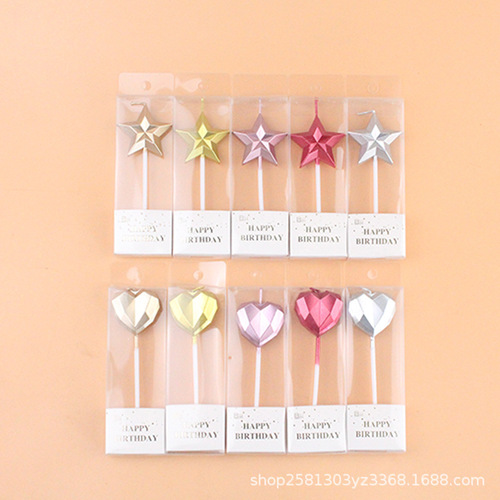 Wholesale Diamond Heart Candles Creative Romantic Party Birthday Cake Candles Golden Love Shaped Pentagram Candles