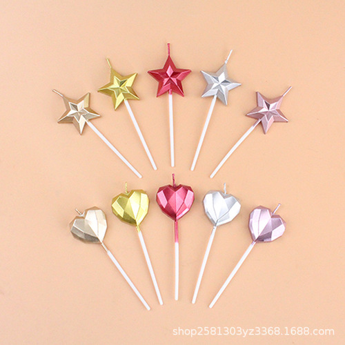Wholesale Diamond Heart Candles Creative Romantic Party Birthday Cake Candles Golden Love Shaped Pentagram Candles