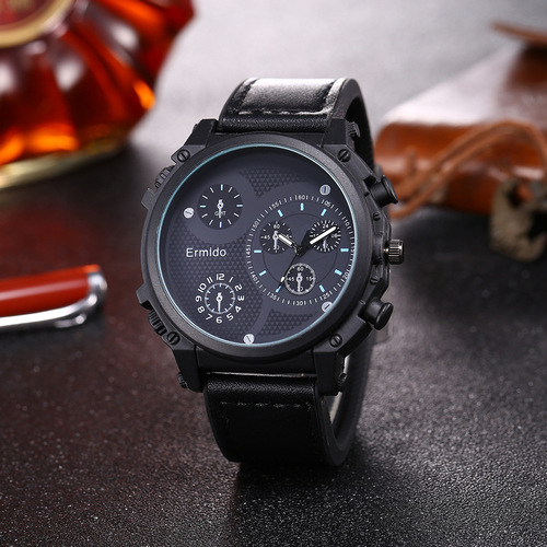 4pcs/set exquisite gift set, belt + perfume + large dial quartz watch + keychain, perfect gift choice
