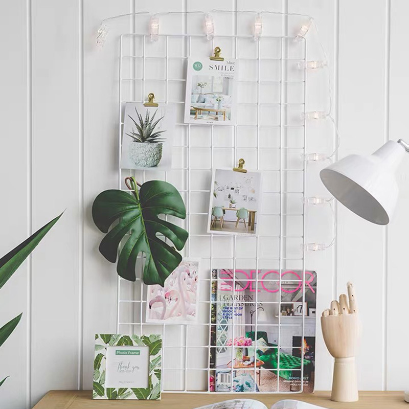 INS decoración Nórdico hogar hierro pared colgante rejilla pared foto pared chica decoración de la pared estante