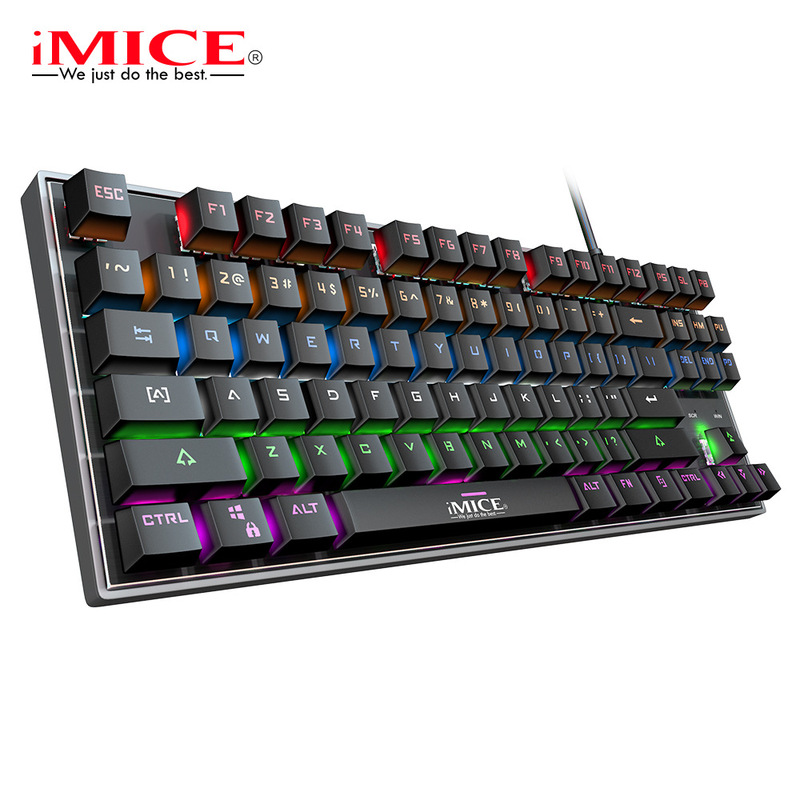 Imiceusb Wired Metal Backlit Rgb Gaming Keyboard with Green Switches, Mechanical, Pc, 87 Keys, Compact