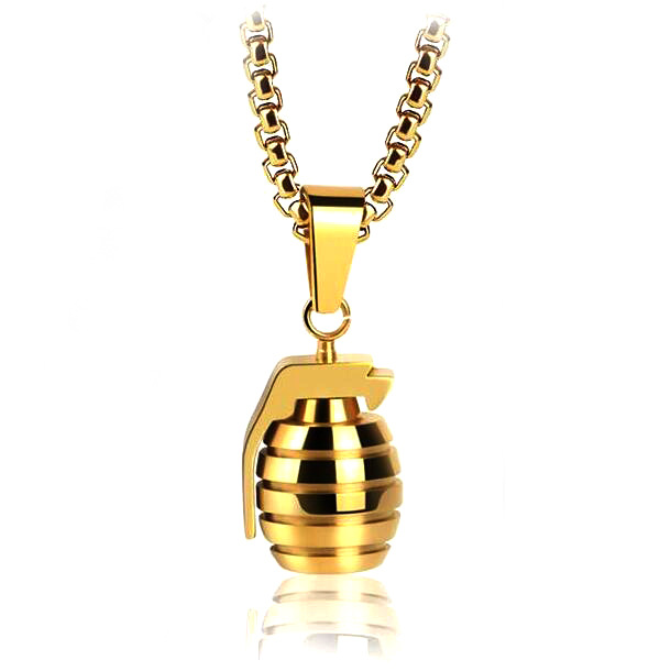 2023 foreign trade jewelry wholesale European and American personality fashion grenade pendant cross-border supply men's stainless steel necklace