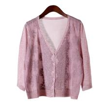 2025夏季新品防晒针织衫复古镂空七分袖刺绣亚麻开衫5029V字领