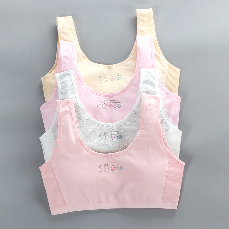 Girls' Bra Development Period Student Cotton Mesh Summer Breathable Vest Intimates for Junior High School Students 14 Years Old Quilted 16