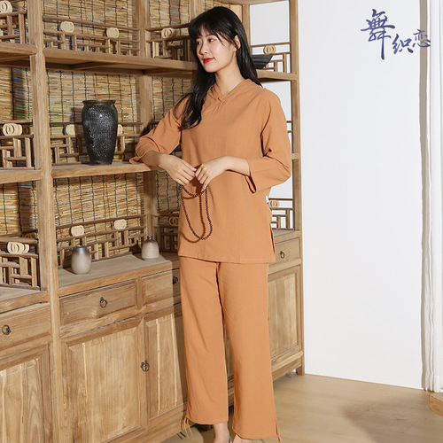 Cotton Linen Zen Yoga Wear Fitness Outdoors Sports Monk Meditation Tai Chi Suit Set, One-piece Dropshipping
