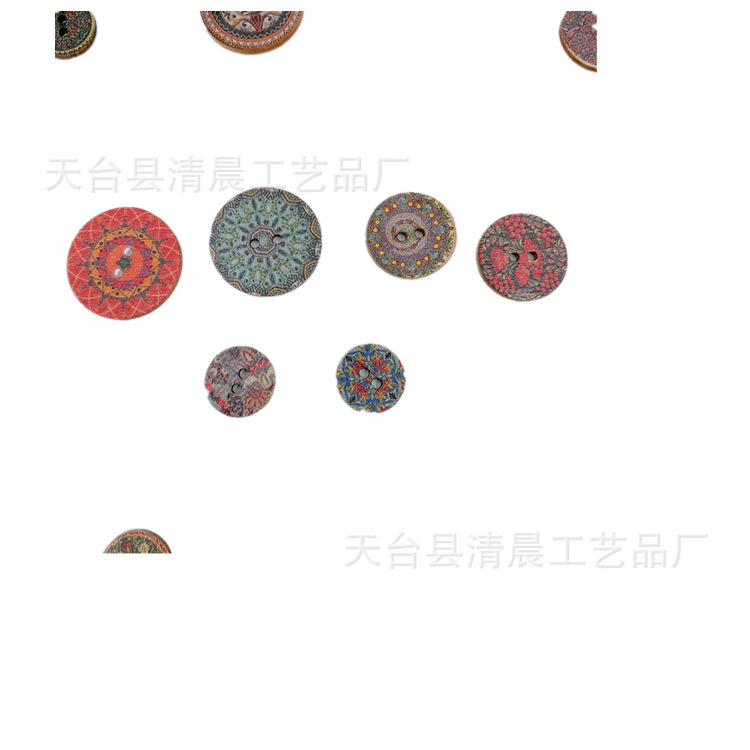 Multi-Color mezclado dos ojos de dibujos animados botón de madera botón redondo vintage impreso botón de madera 100 piezas un paquete