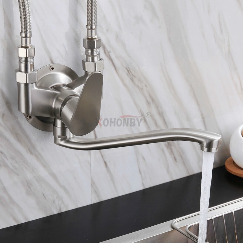 Factory Direct supply 304 stainless steel wall-mounted hot and cold bathtub sink faucet wall-mounted vegetable basin faucet