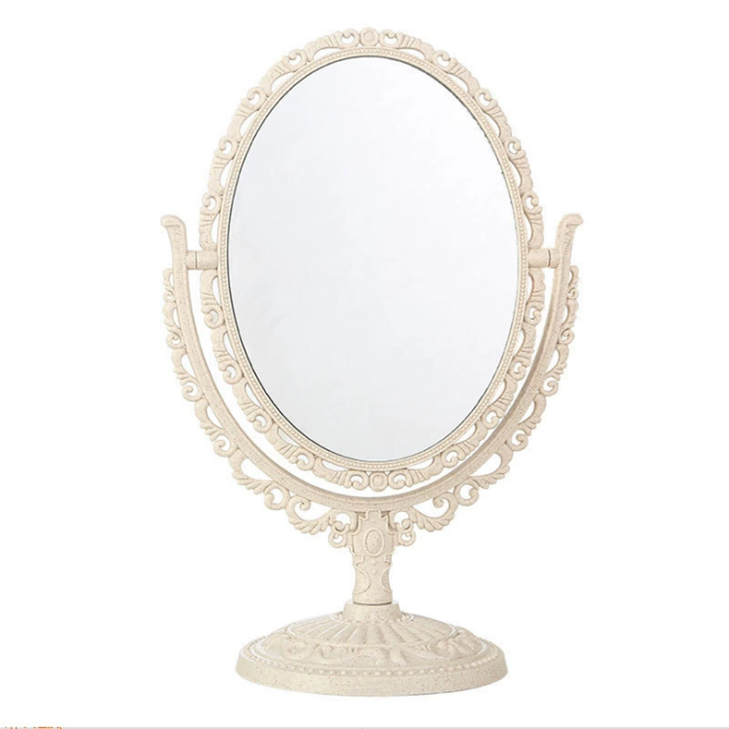 Rotating Double-Sided Table Mirror, ABS & Wheat Straw, 360° Adjustable, 20×31 cm