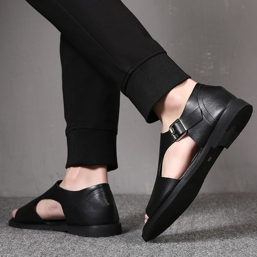 Roman sandals for men, spring and youth, genuine leather cowhide, casual style, trendy soft soles, breathable and comfortable