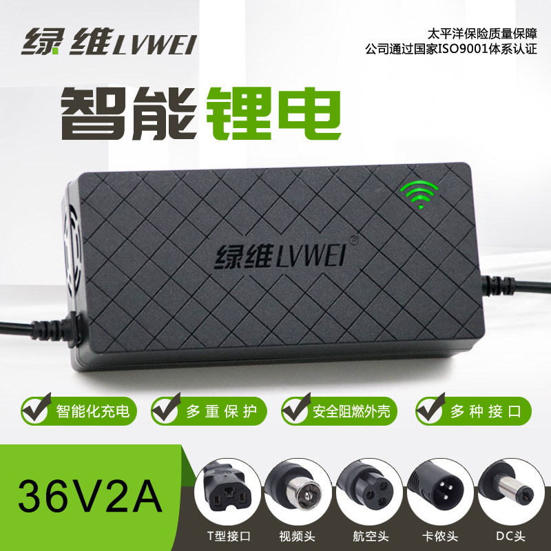 Electric Vehicle Charger Green Dimension 36v2A Lithium Battery Smart Charger Yadi Emma Knife Battery Charger