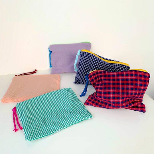 Check Cosmetic Bag Ins Japanese and Korean Style Simple Storage File Bag Color Contrast Color Cotton Check Large Capacity Pencil Case