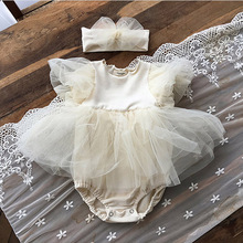 2025夏款新品韩版百岁宴公主短袖爬服婴儿女宝宝泡泡袖蓬蓬纱裙