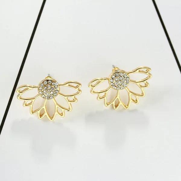 European and American Personality Hollow Lotus Shape Full Diamond Earrings Retro Light Luxury Foreign Trade Jewelry Simple Alloy Earrings Earrings