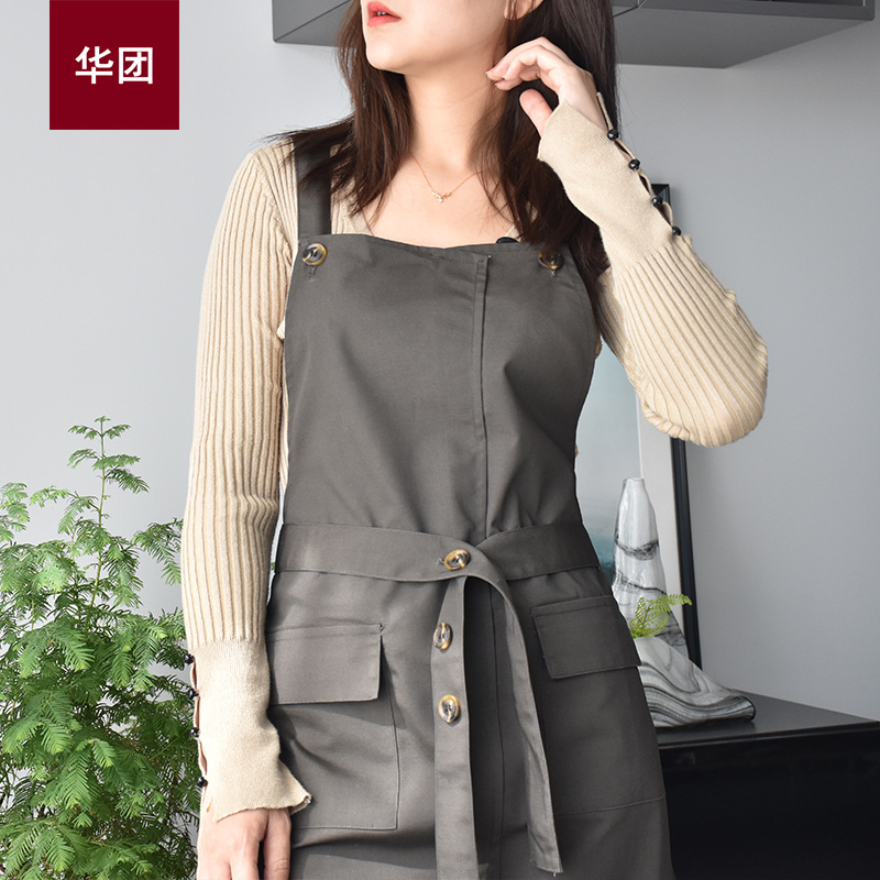 Delantal de lona cocina del hogar ropa trabajo estilo coreano cintura hombres y mujeres micro impermeable camarero personalizado impreso logo