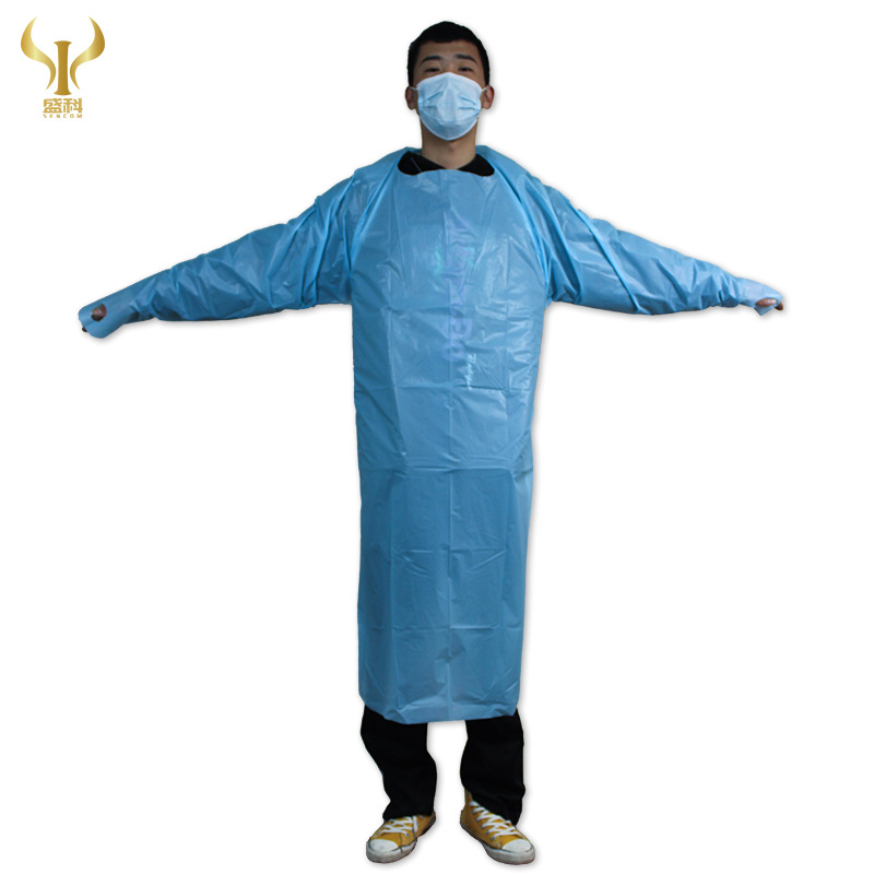 盛科工厂 实验室cpe一次性防水防油反穿有袖拇指扣围裙防护服
