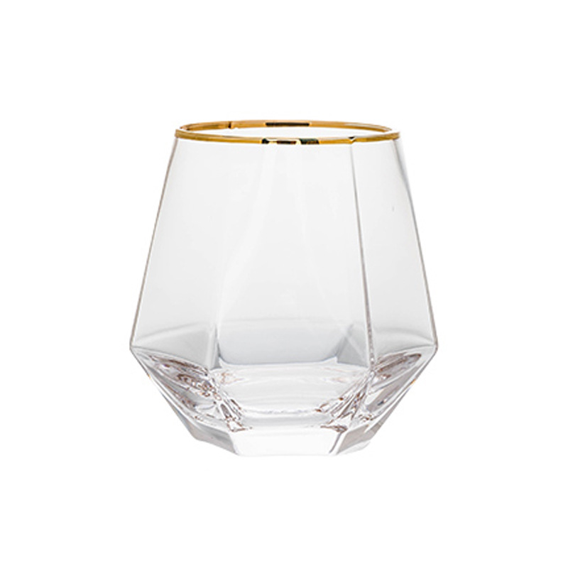 Lu Jing creativo borde de oro hexagonal copa de vino copa de whisky taza octogonal copa de vino extranjero copa de cóctel de jugo