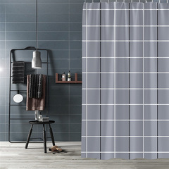 Factory Polyester Shower Curtain Simple Shower Curtain Waterproof Shower Curtain 90g Grey Checkerboard Door Curtain Curtain Wholesale