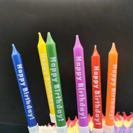 马卡龙色印花图案生日蜡烛 创意印刷字母happybirthday蜡烛带底座