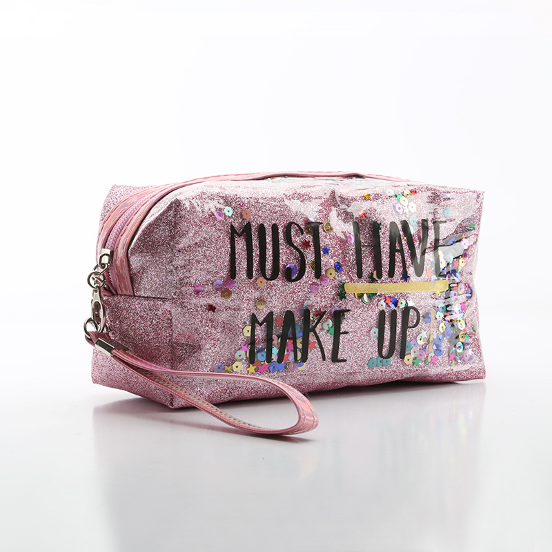 Comercio exterior caliente estilo coreano arenas movedizas bolsa a prueba de salpicaduras brillo bolso transparente bolsa de cosméticos