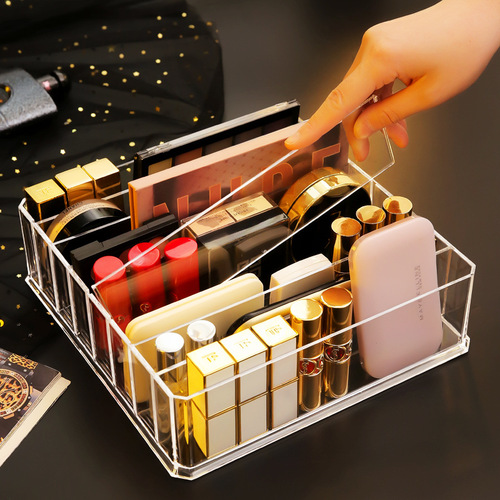 Powder Puff Lipstick Storage Box, Eyeshadow Palette Makeup Storage Rack, Blush Lip Glaze Box Divided Transparent Brush Tube
