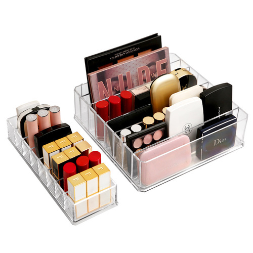 Powder Puff Lipstick Storage Box, Eyeshadow Palette Makeup Storage Rack, Blush Lip Glaze Box Divided Transparent Brush Tube