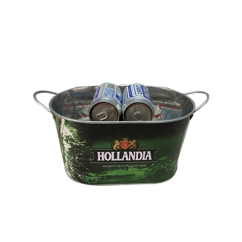 Casual Logo Printing Metal Tray Double Fixed Handle Ice Bucket Iced Cola Champagne Beer Ice Bucket Packaging