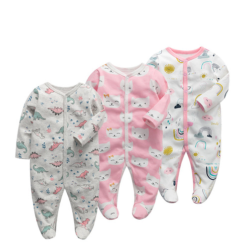 Wholesale baby jumpsuit pure cotton foot-covering crawl suit newborn long-sleeved crawling out suit pajamas harem spring and summer children's clothing
