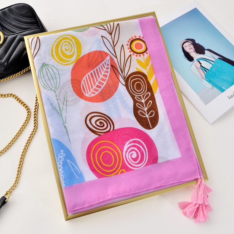 Estilo japonés coreano planta flor dibujos animados algodón y lino bufanda de seda Rosa fresco edad-reducción protector solar chal Toalla de playa