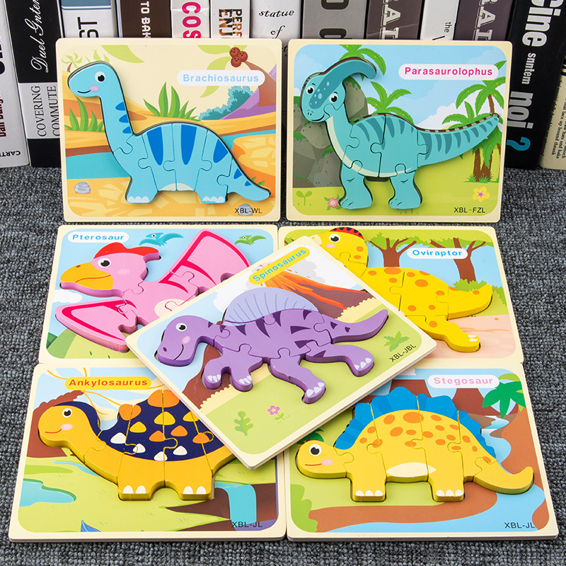 Dinosaurio 3D tridimensional hebilla rompecabezas para niños educación temprana gran rompecabezas animal de dibujos animados rompecabezas de madera juguete