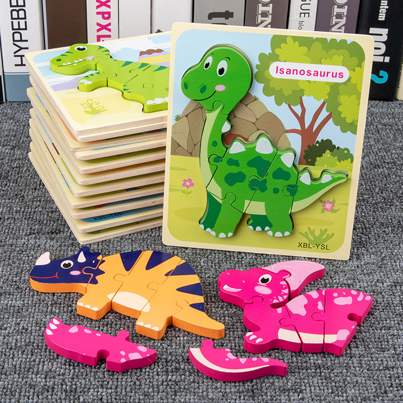 Dinosaurio 3D tridimensional hebilla rompecabezas para niños educación temprana gran rompecabezas animal de dibujos animados rompecabezas de madera juguete