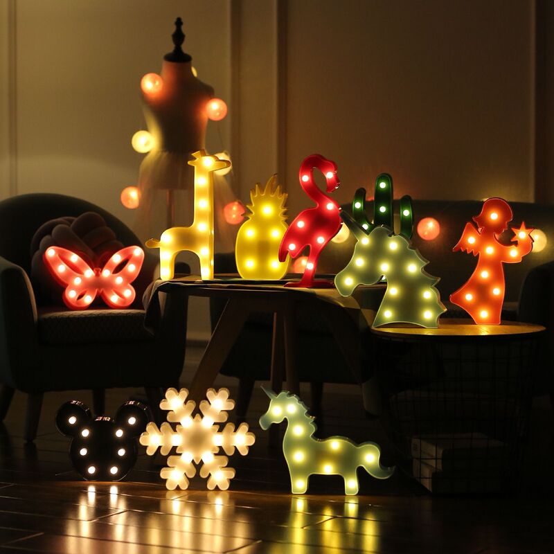in Flamingo Cactus Snowflake LED Shape Night Light Colorful Light Christmas Tree Decorative Light Children's Table Lamp