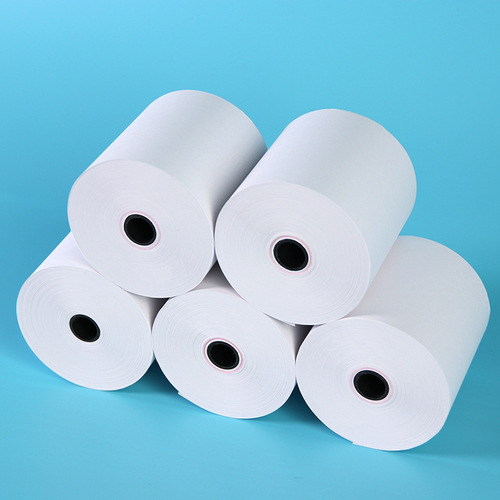 Factory direct supply 75*75 double-adhesive cashier receipt paper, single-layer pressure-sensitive paper roll, carbon-free pressure-sensitive dot matrix printing paper