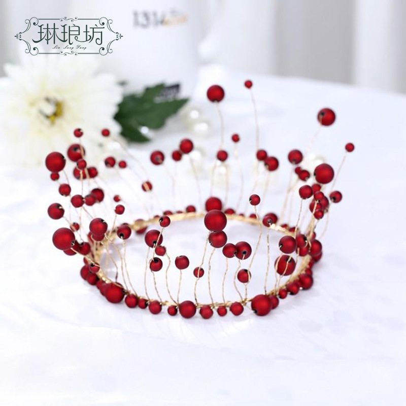 Esmerilado perla corona flor pastel decoración rojo blanco aleación princesa redondo ramo floral material