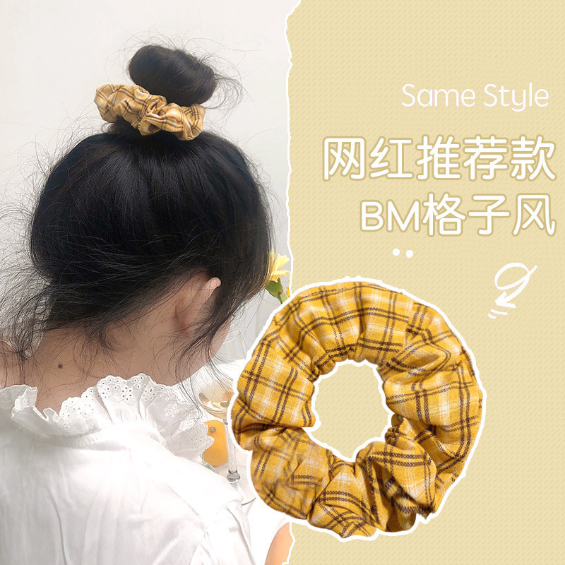 JK anillo de pelo de intestino grueso anillo de intestino grueso de cerdo ins simple Plaid grasa salchicha cabeza cuerda retro francés satén brandy accesorios para el cabello