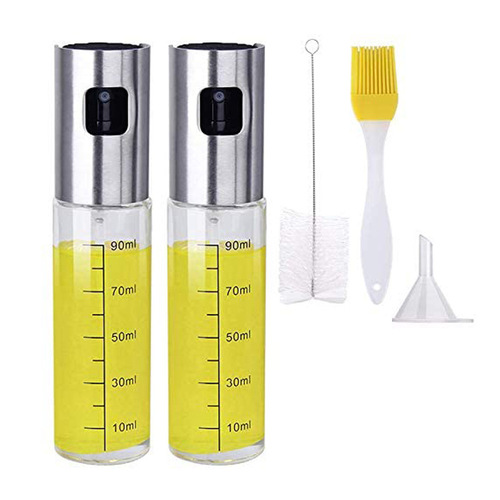 Atomizing Set: Oil & Vinegar Glass Spray Bottle, Stainless Steel BBQ Oil Dispenser, Stainless Steel Spray Bottle
